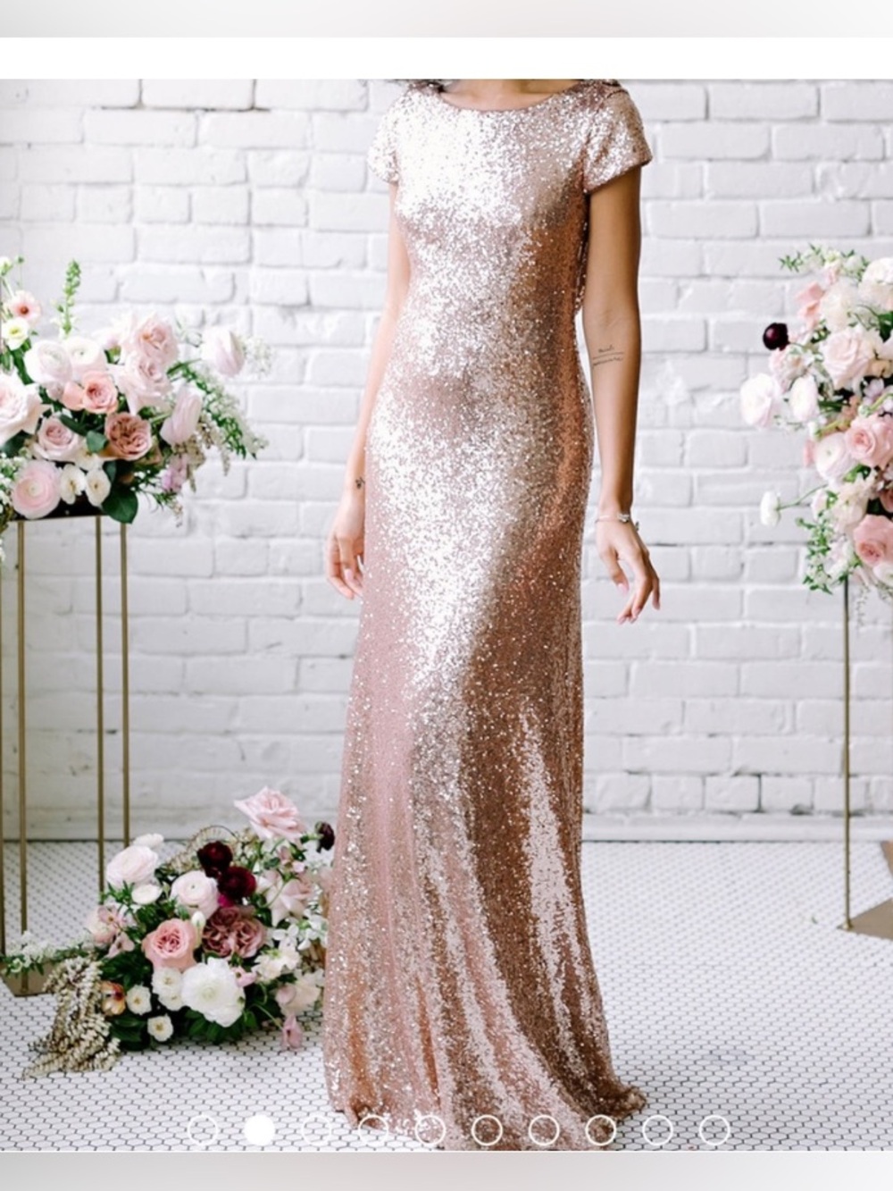 Revelry Gold Sequin Cap-Sleeve Maxi Gown